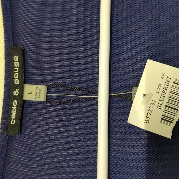 Cable & Gauge Navy Cardigan with Sewn In White Ruffled Tank Women's Size Large - Picture 4 of 9